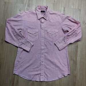 VTG Western Pearl Snap Shirt Mens M Plaid Red Stripe Cowboy Rodeo USA Tem Tex
